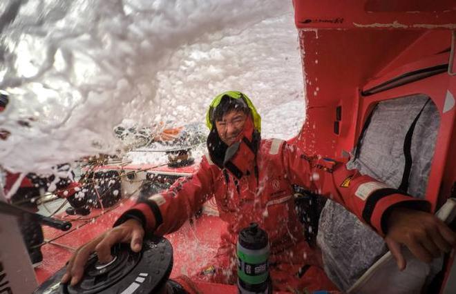 Onboard Dongfeng Race Team - Jiru Yang 'Wolf' is wet and cold; When I have to remove my gloves,after 2 minutes I can't feel my hands anymore - Leg five to Itajai -  Volvo Ocean Race 2015 © Yann Riou / Dongfeng Race Team
